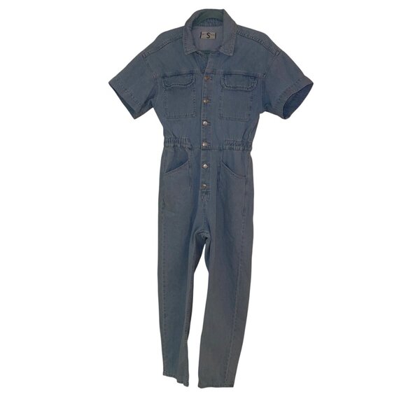 We The Free Womens Jumpsuit Size Small Blue Marci Denim Coveralls Short Sleeve - Picture 9 of 10